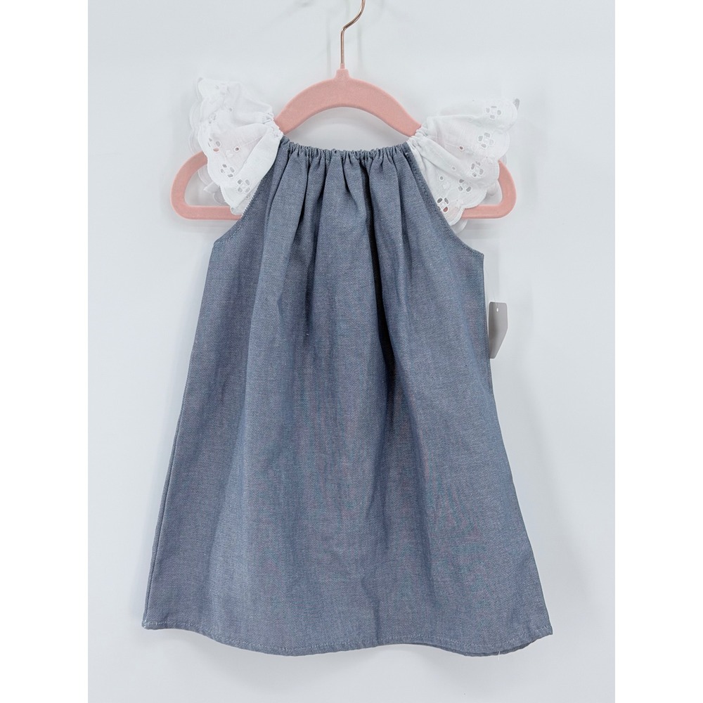Caught ya Lookin Dress Girls 12 Months Blue Chambray Eyelet Ruffle Sleeve USA